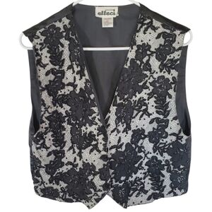 🟢1493 * Creazioni Effeci Beaded Floral Print Vest Black Gray Size L Vintage